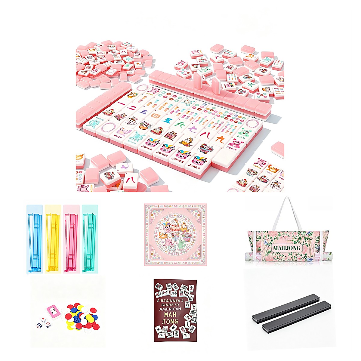 MARCWELL Blush Cat UV Art — American Mahjong 160-Tile Set, 30mm, Full Kit
