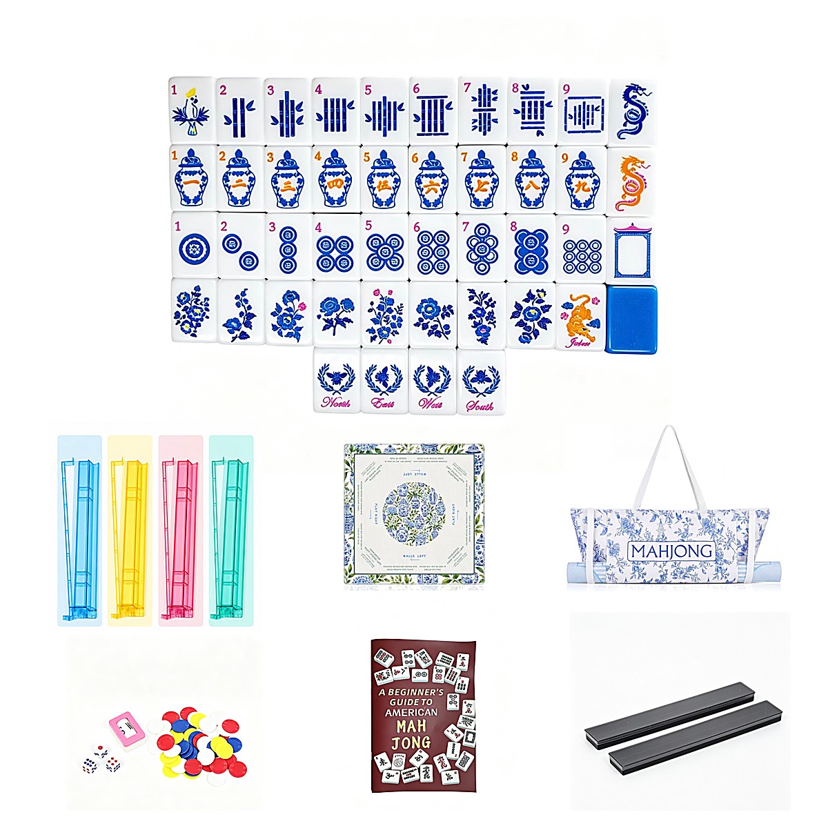 MARCWELL Azure China-Style UV Art — American Mahjong 160-Tile Set, 30mm, Full Kit