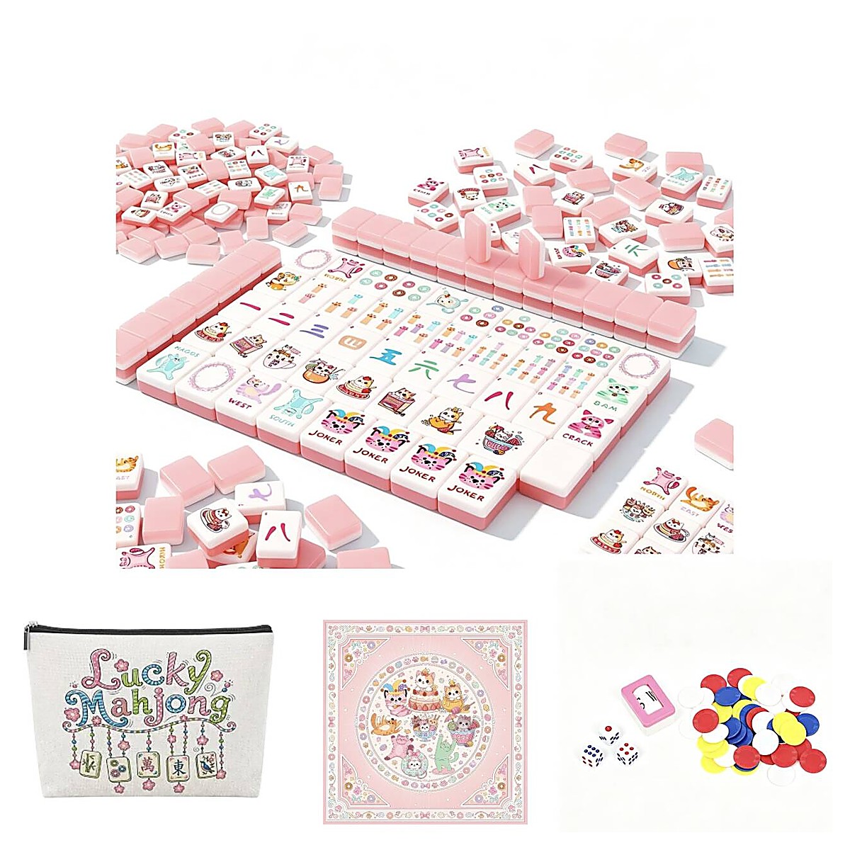 MARCWELL Jelly Pink Cat Acrylic Select — Acrylic Mahjong Set, 32mm, Set