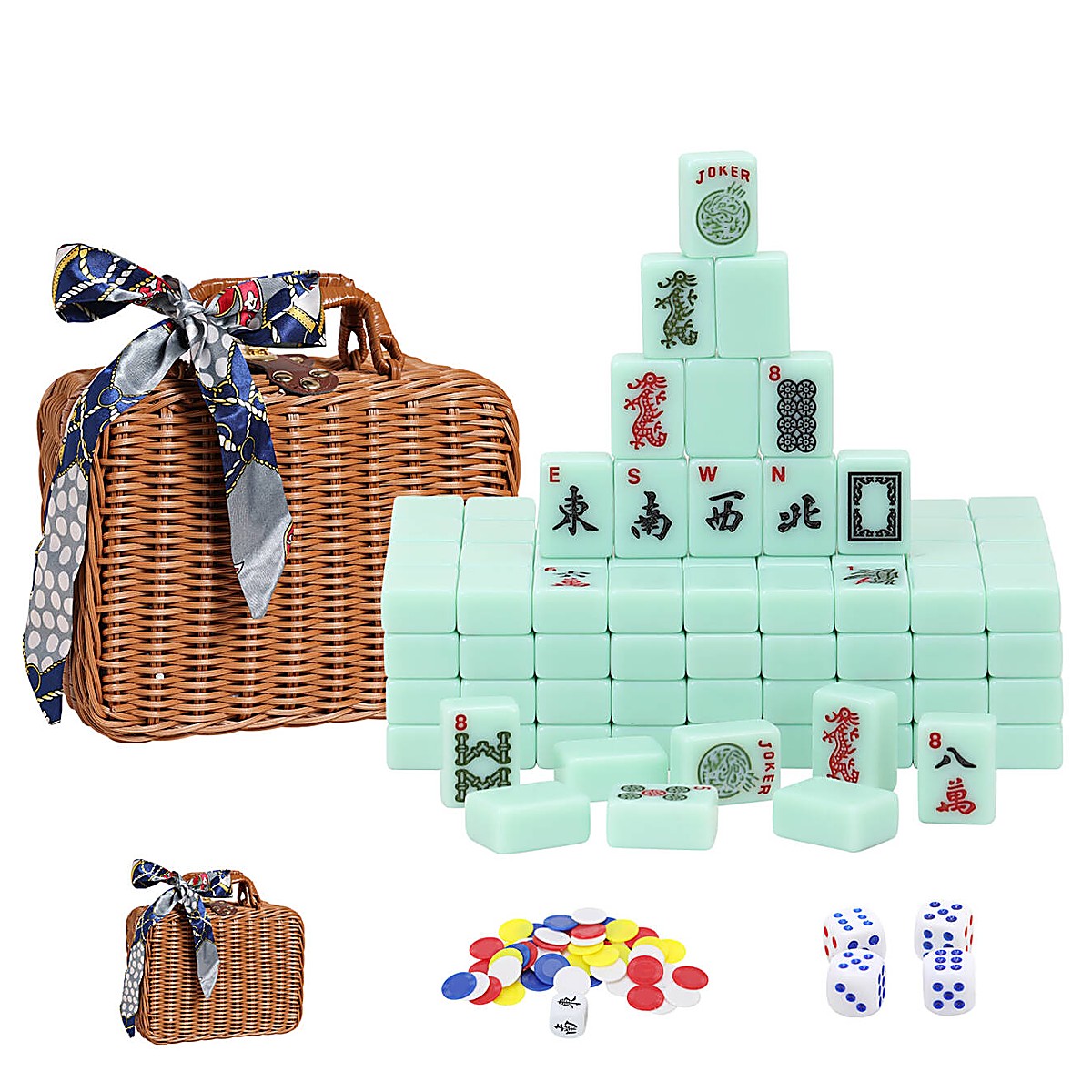 MARCWELL Jade Rattan — American Mahjong Set, 30mm, with Rattan Case