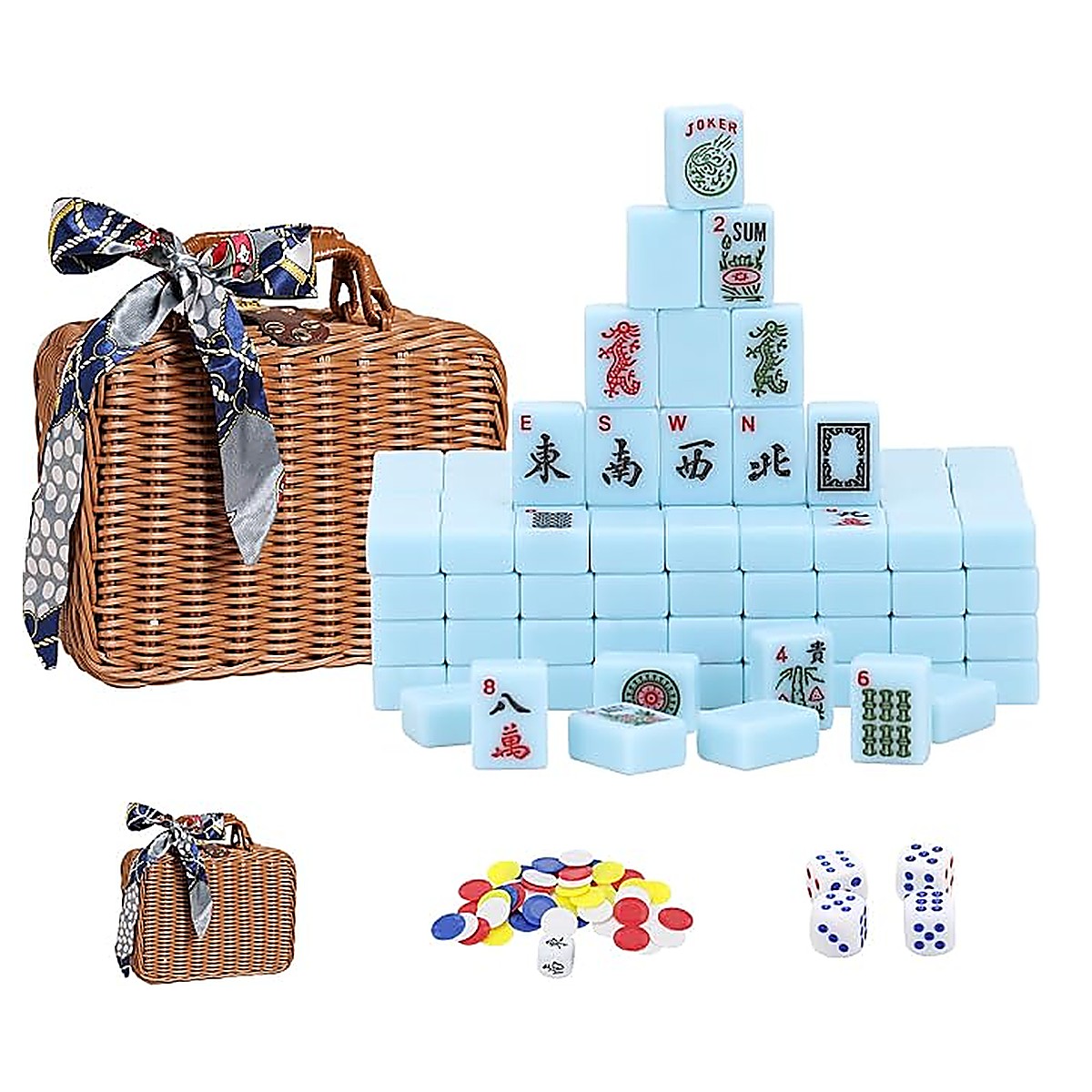 MARCWELL Azure Rattan — American Mahjong Set, 30mm, with Rattan Case