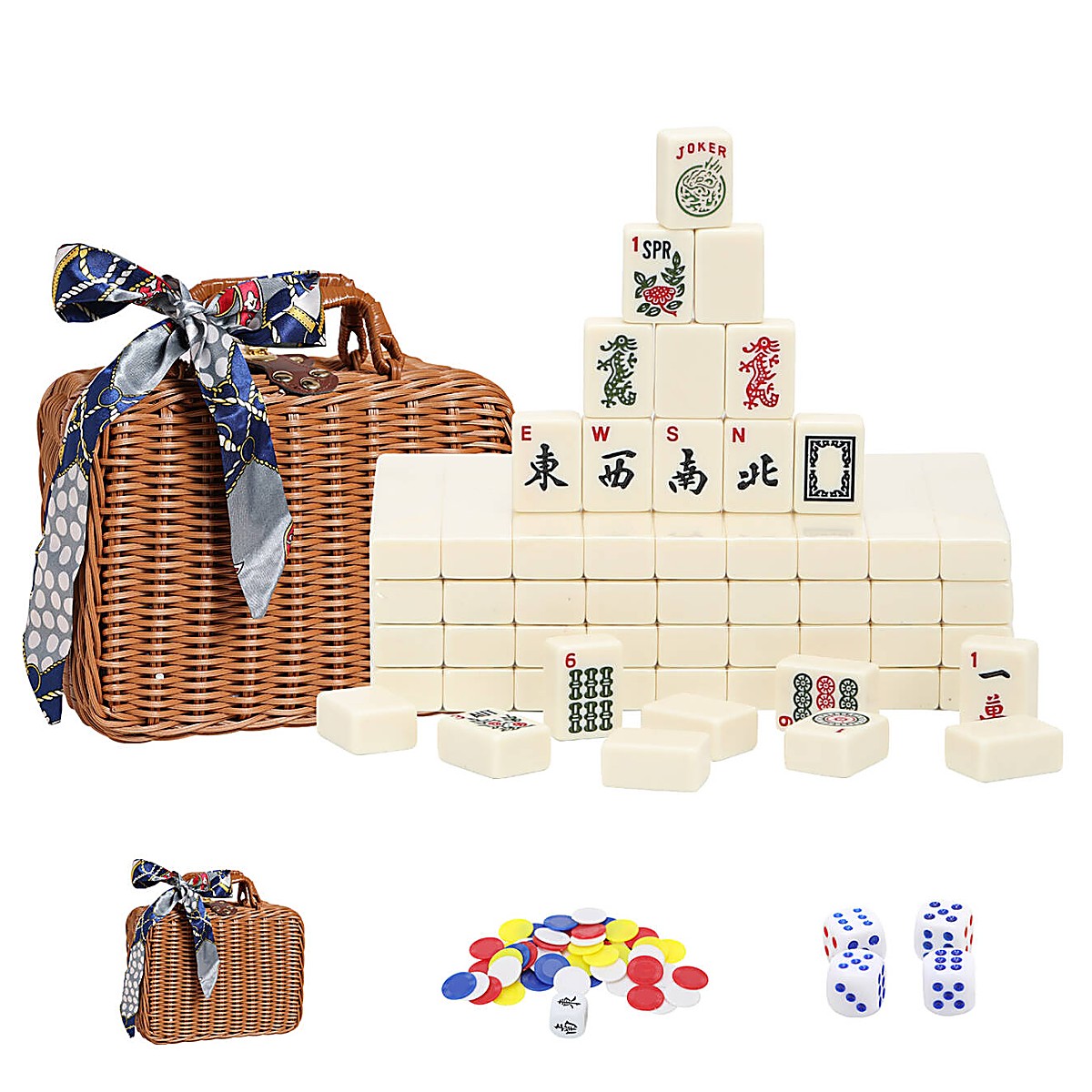 MARCWELL Ivory Rattan — American Mahjong 166-Tile Set, 30mm, with Rattan Case