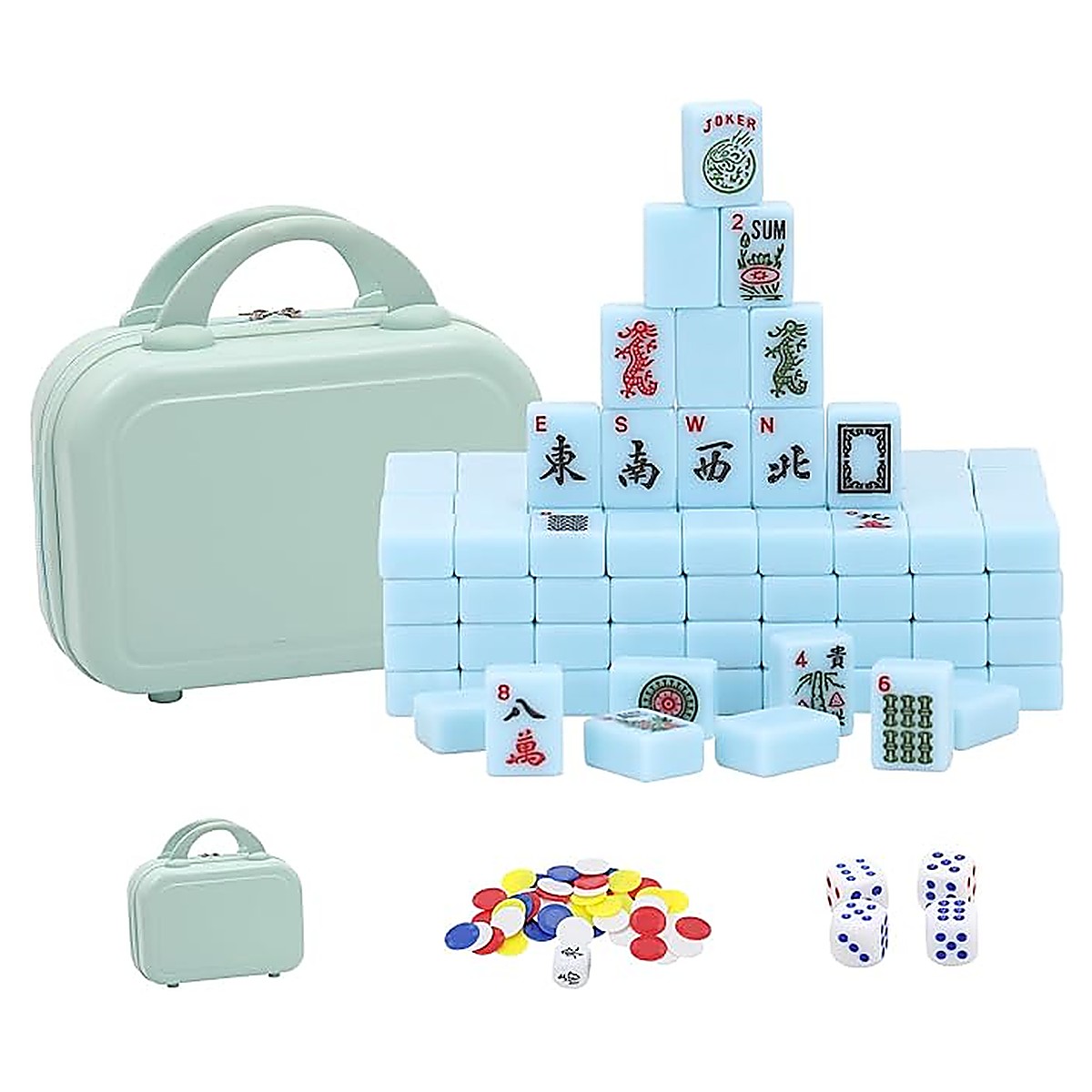 MARCWELL Azure Voyager — American Mahjong 166-Tile Set, 30mm, with Travel Case