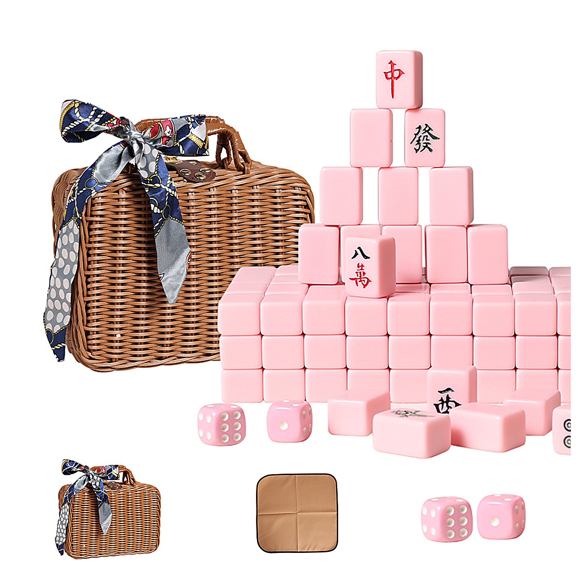 MARCWELL Peony Rattan Heritage — Chinese Mahjong Set, 30mm