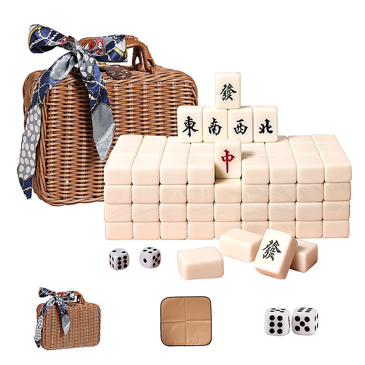 MARCWELL Ivory Rattan Heritage — Chinese Mahjong Set, 30mm