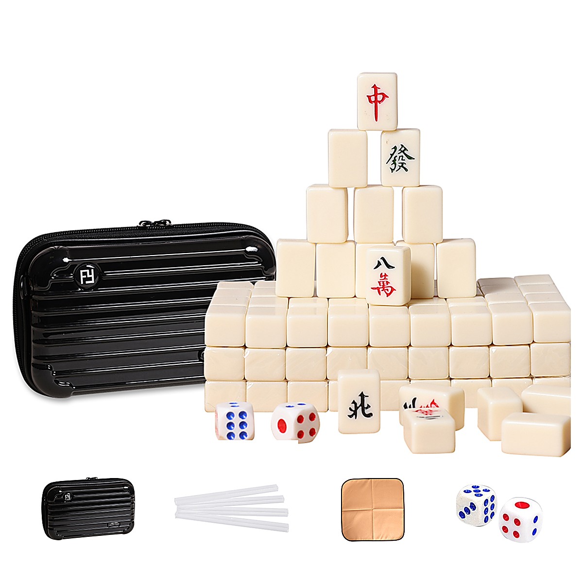 MARCWELL Ivory Compact — Chinese Mahjong Set, 20mm, Black Travel Case