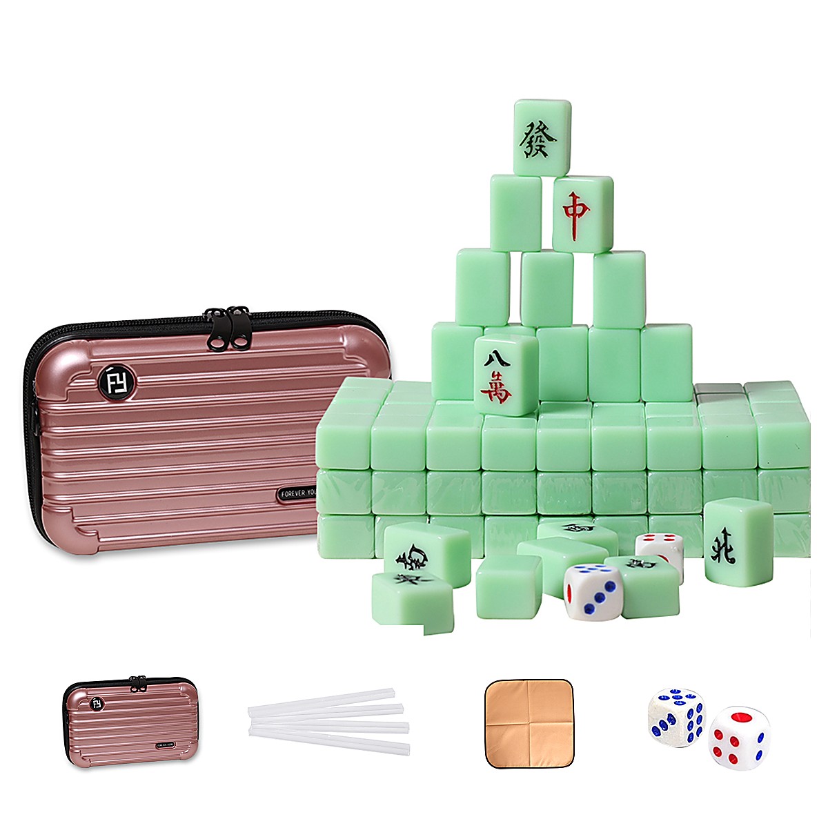 MARCWELL Mint Compact — Chinese Mahjong Set, 20mm, Rose Gold Travel Case