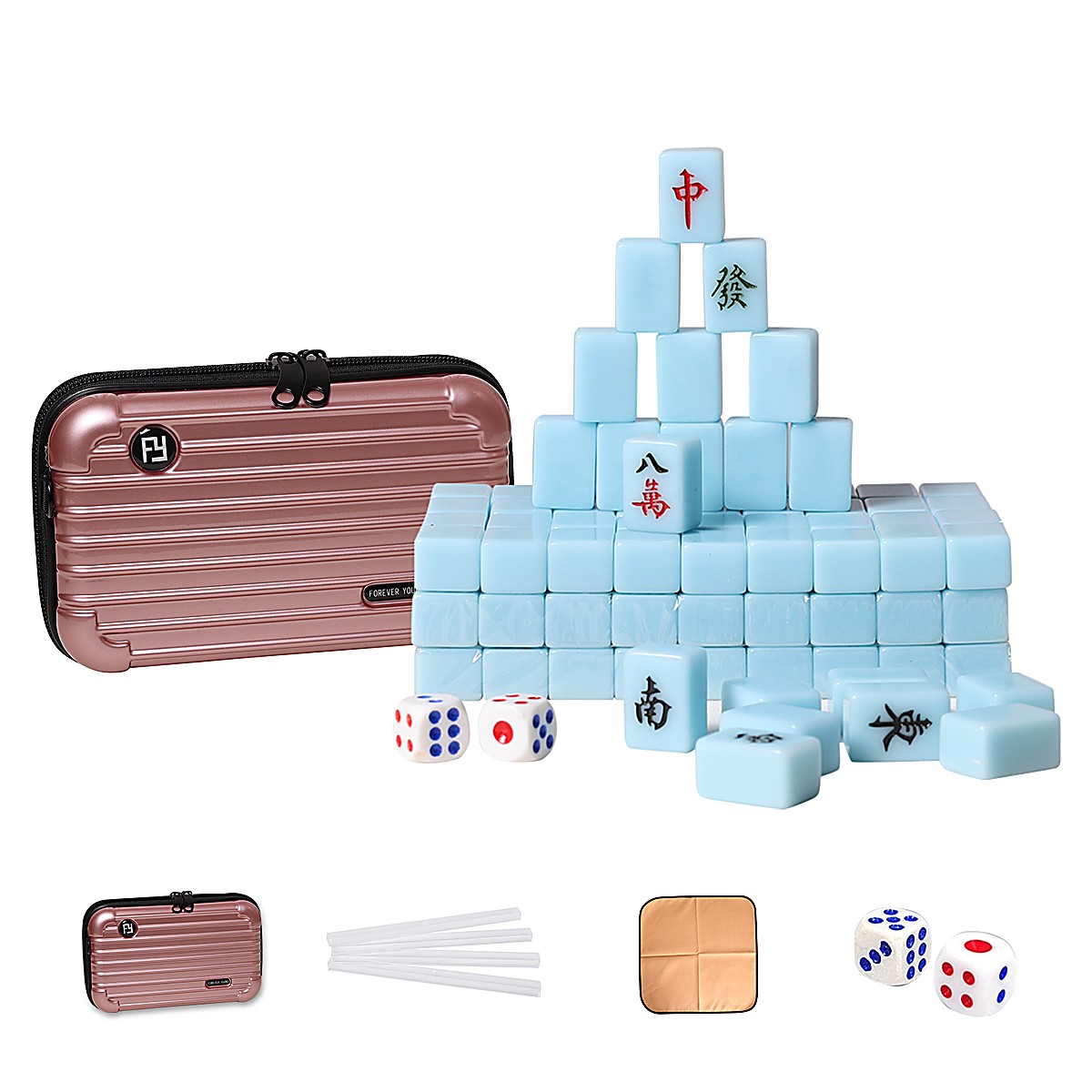 MARCWELL Azure Compact — Chinese Mahjong Set, 20mm, Rose Gold Travel Case