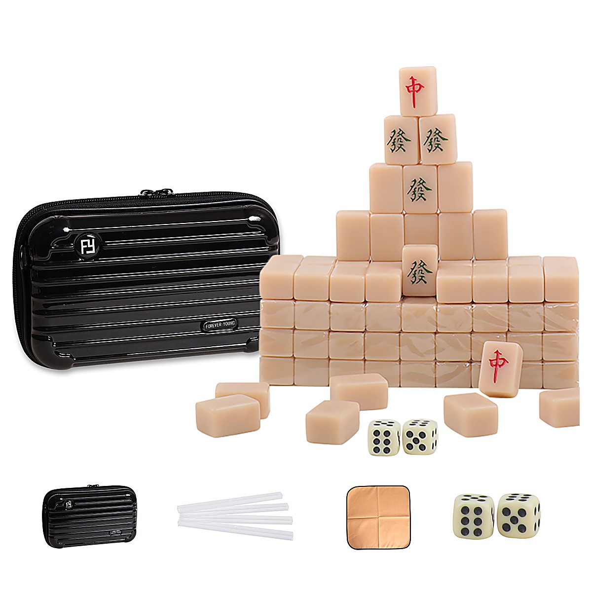MARCWELL Latte Compact — Chinese Mahjong Set, 20mm, Black Travel Case