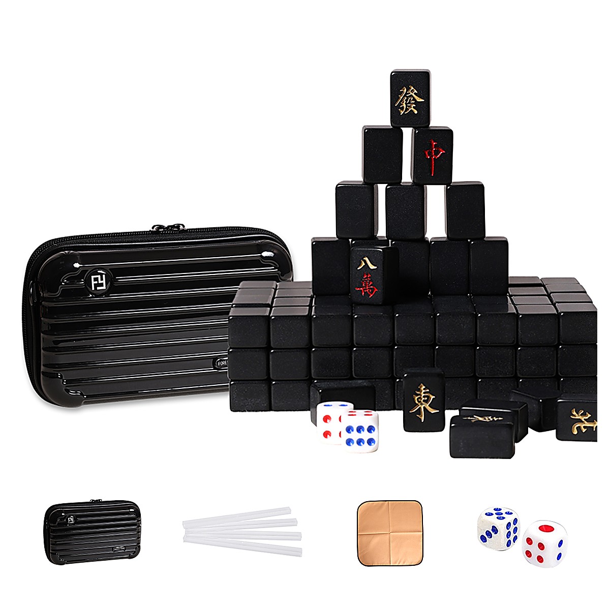 MARCWELL Onyx Compact — Chinese Mahjong Set, 20mm, Black Travel Case