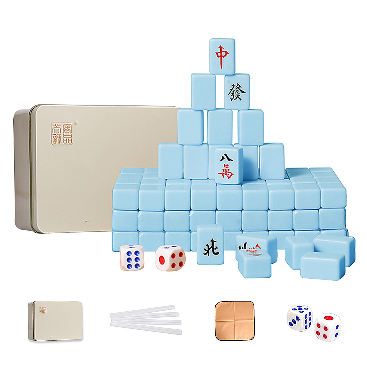MARCWELL Azure Compact — Chinese Mahjong Set, 20mm, Tin Box