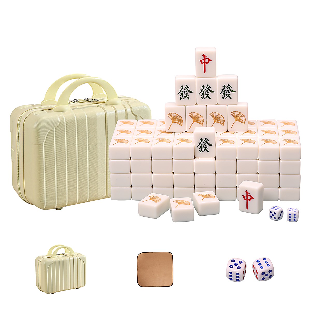 MARCWELL White Jade Heritage Travel — Chinese Mahjong Set, 42mm, with Travel Case