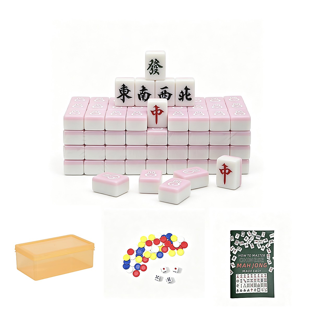 MARCWELL Blush Yoyo Rabbit Yoyo Rabbit — Chinese Mahjong Set, 36mm, with Clear Case